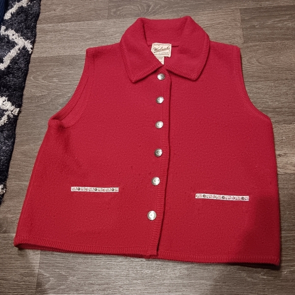 Vintage Woolrich Boiled Wool Cardigan Sweater Vest Jacket Womens L - Picture 2 of 6